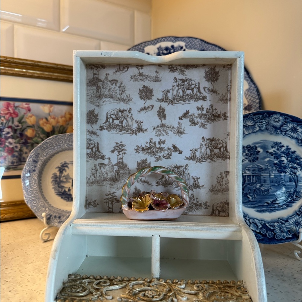 Vintage Handcrafted Miniature Shelf with Basket Decor